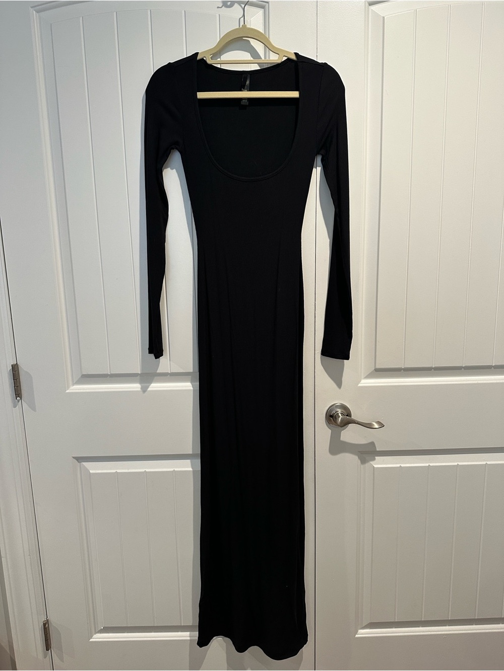 SKIMS Black Long Sleeve Scoop Neck Maxi Dress